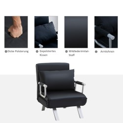 3-in-1 vuodesohjatuoli, nojatuoli ja lisävuode, samettiverhoilu, musta, sisustustyynyllä