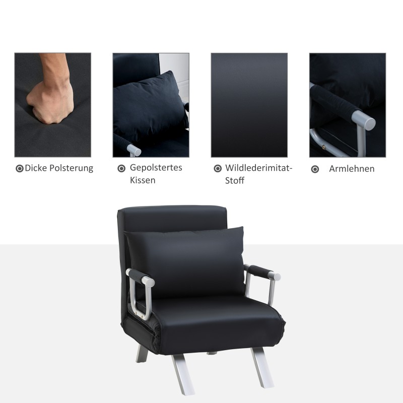 3-in-1 vuodesohjatuoli, nojatuoli ja lisävuode, samettiverhoilu, musta, sisustustyynyllä