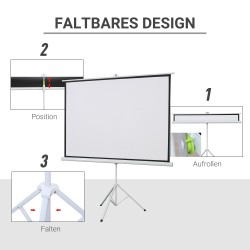 Projektorikangas 4:3, 84", 171 x 131 cm, valkoinen, metallirungolla ja rullattavalla kotelolla