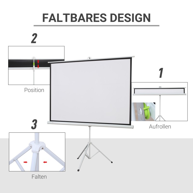 Projektorikangas 4:3, 84", 171 x 131 cm, valkoinen, metallirungolla ja rullattavalla kotelolla