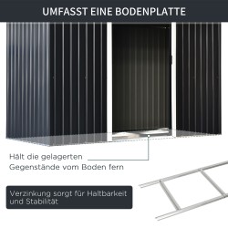 Teräksinen pihavarasto liukuovella ja tuuletusritilöillä, pulpettikatto, tummanharmaa 280 x 130 x 172 cm