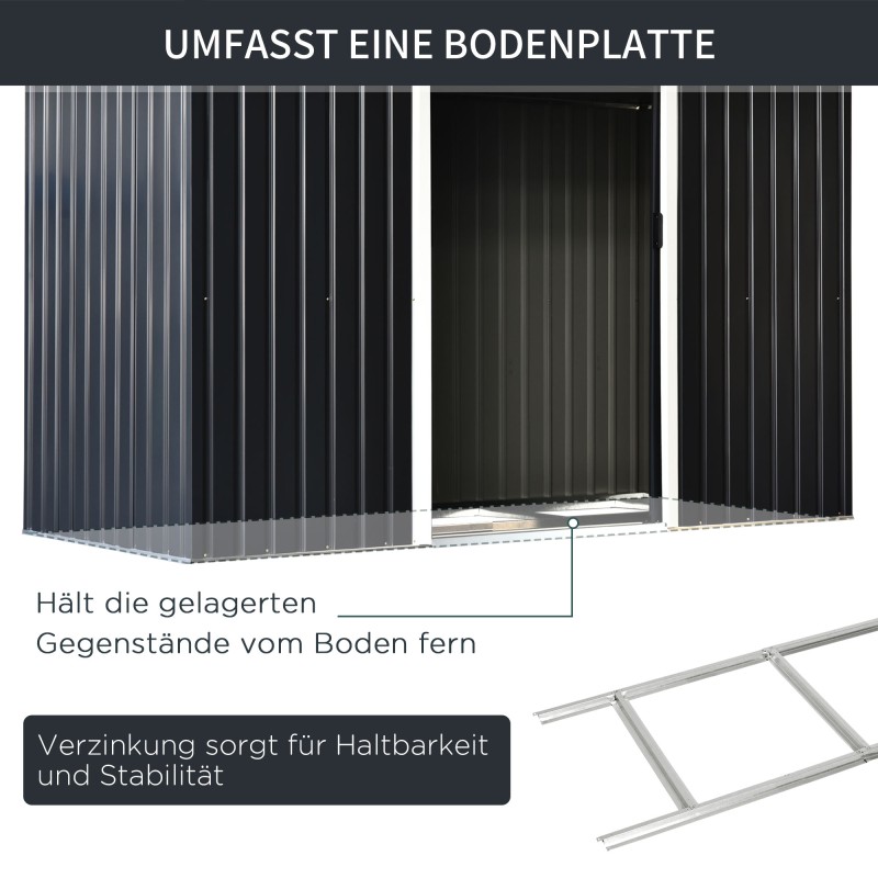 Teräksinen pihavarasto liukuovella ja tuuletusritilöillä, pulpettikatto, tummanharmaa 280 x 130 x 172 cm