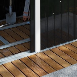 Teräksinen pihavarasto liukuovella ja tuuletusritilöillä, pulpettikatto, tummanharmaa 280 x 130 x 172 cm