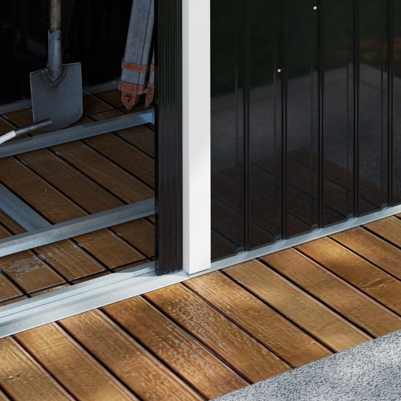 Teräksinen pihavarasto liukuovella ja tuuletusritilöillä, pulpettikatto, tummanharmaa 280 x 130 x 172 cm