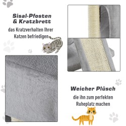 Kissan raapimispuu pienille kissoille 83 cm, sisalpylväs ja luolat, vaaleanharmaa