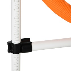 Koirien agilitysetti 3-osainen, hyppytanko, hyppylenkki ja pujottelukepit, muovi, valkoinen–keltainen, kantolaukulla