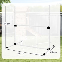 Koiran agility-setti 4-osainen, säädettävät hypyt ja pujottelutangot, valkoinen, kantolaukulla