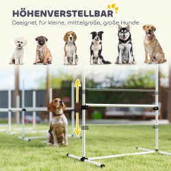 Koiran agility-setti 4-osainen, säädettävät hypyt ja pujottelutangot, valkoinen, kantolaukulla