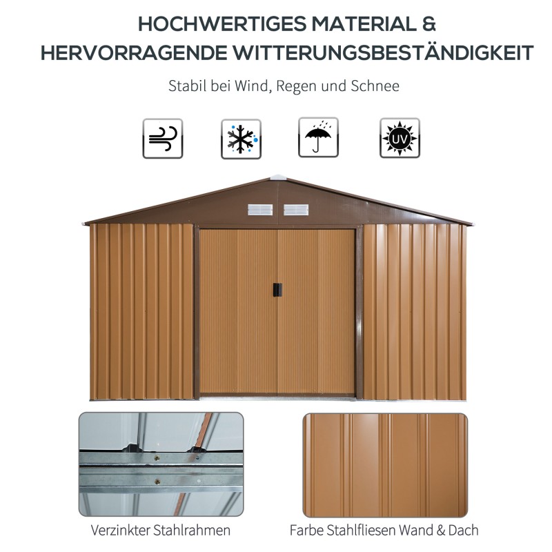 Teräksinen pihavarasto 20 m³, galvanoitu teräs, ruskea, 340 x 386 x 200 cm