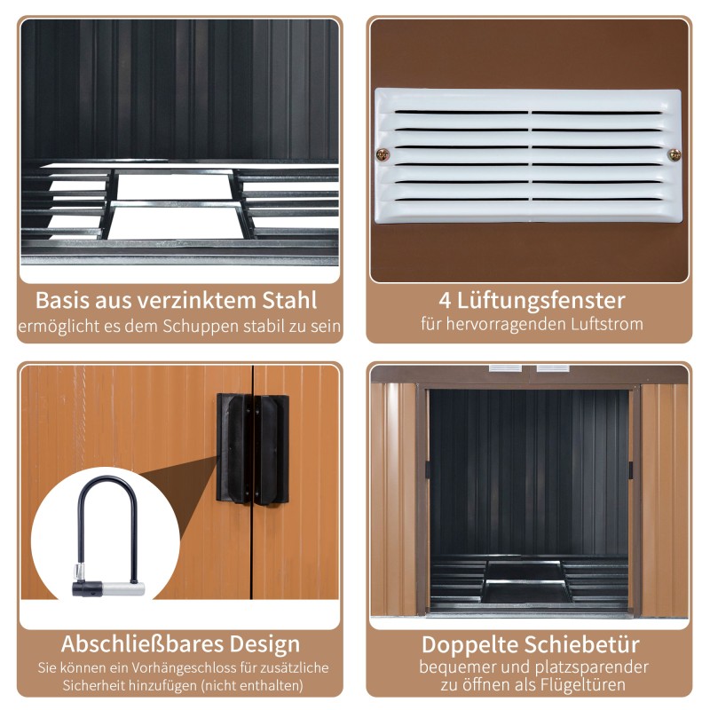 Teräksinen pihavarasto 20 m³, galvanoitu teräs, ruskea, 340 x 386 x 200 cm