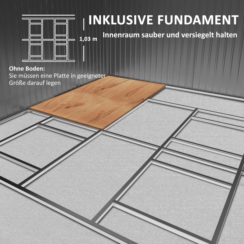 Metallinen pihavarasto puutarhatyökaluille, liukuovet, ilmanvaihtoaukot, galvanoitu teräs, kivihiilenharmaa, 340 x 386 x 200 cm