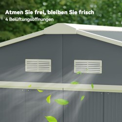 Metallinen pihavarasto puutarhatyökaluille, liukuovet, ilmanvaihtoaukot, galvanoitu teräs, kivihiilenharmaa, 340 x 386 x 200 cm