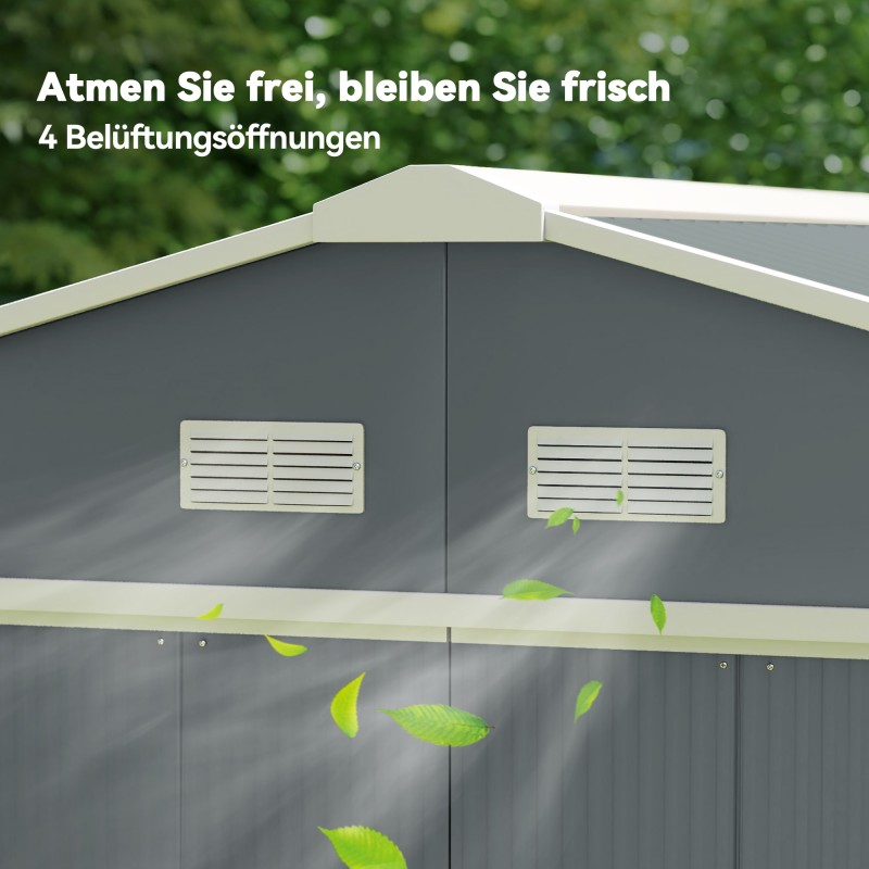 Metallinen pihavarasto puutarhatyökaluille, liukuovet, ilmanvaihtoaukot, galvanoitu teräs, kivihiilenharmaa, 340 x 386 x 200 cm