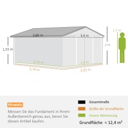 Pihavarasto teräksestä puutarhatyökaluille, liukuovet ja tuuletusaukot, tummanvihreä, 386 x 340 x 200 cm