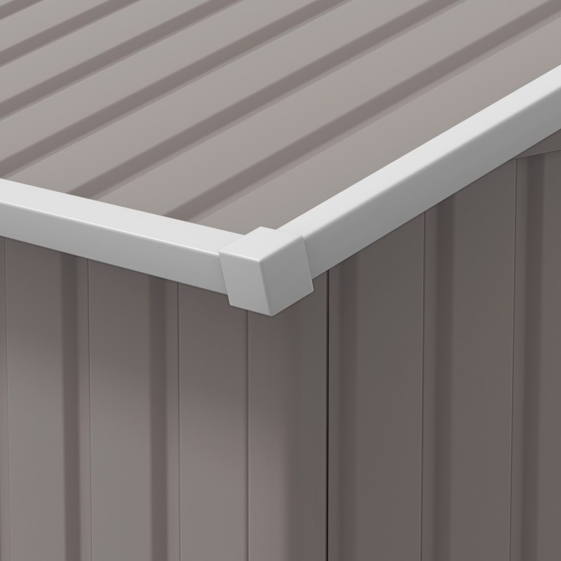 Säänkestävä teräksinen pihavarasto liukuovilla ja tuuletusaukoilla, vaaleanharmaa 386 x 340 x 200 cm