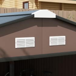 Pihavarasto puutarhatyökaluille 386x340x200 cm, ruskea, galvanoitu teräs, liukuovet ja tuuletusaukot