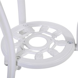 Puutarhan ruokailuryhmä 2 hengelle, alumiini, valkoinen, pöytä ø60 cm aurinkovarjon reiällä + 2 tuolia