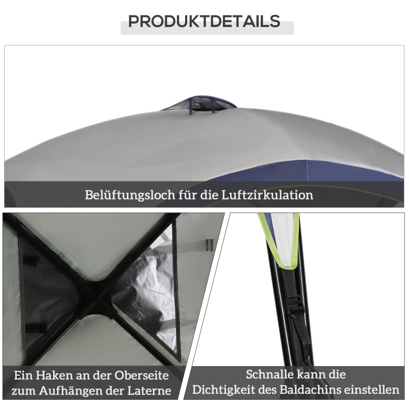 Puutarhateltta 4 x 4 m, metallirunko, polyesterikatto, vedenkestävä, cremevalkoinen/sininen