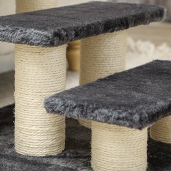 Lemmikkiramppi koirille ja kissoille, 3 askelmaa, 34 cm, harmaa plyysi ja sisal, max 50 kg