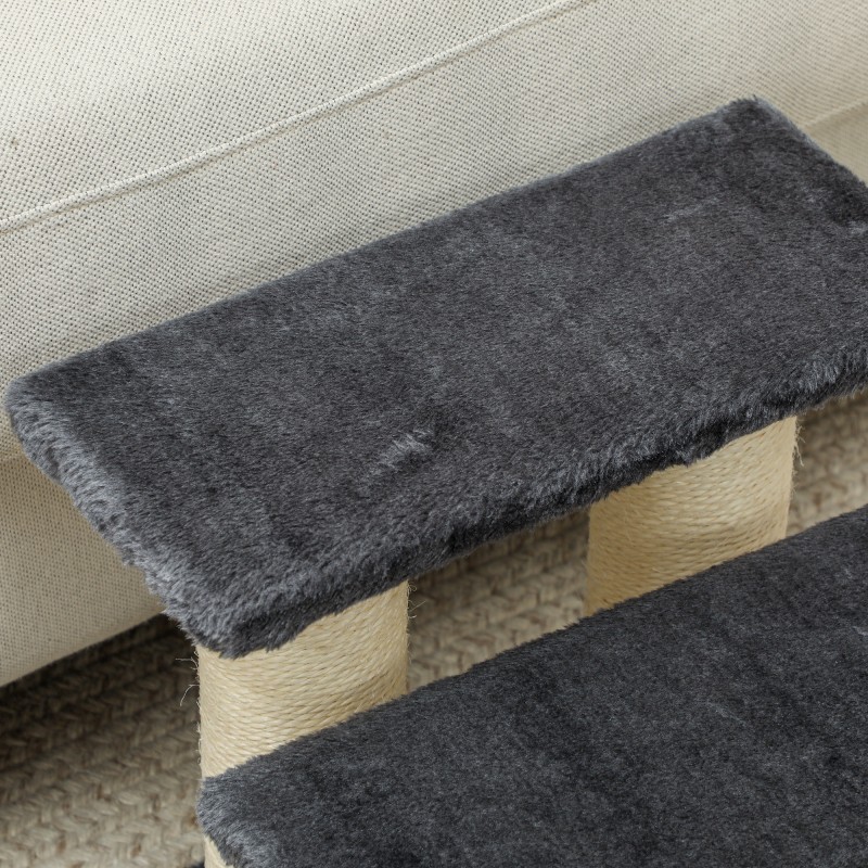 Lemmikkiramppi koirille ja kissoille, 3 askelmaa, 34 cm, harmaa plyysi ja sisal, max 50 kg