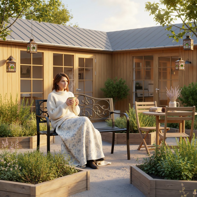 Musta metallinen puutarhapenkki 3 henkilölle selkänojalla ja käsinojilla, 240 kg kantavuus