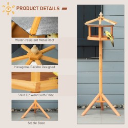 Puinen lintulauta jalustalla, säänkestävä sinkkikatto, keltainen, Ø 40 x 113 cm