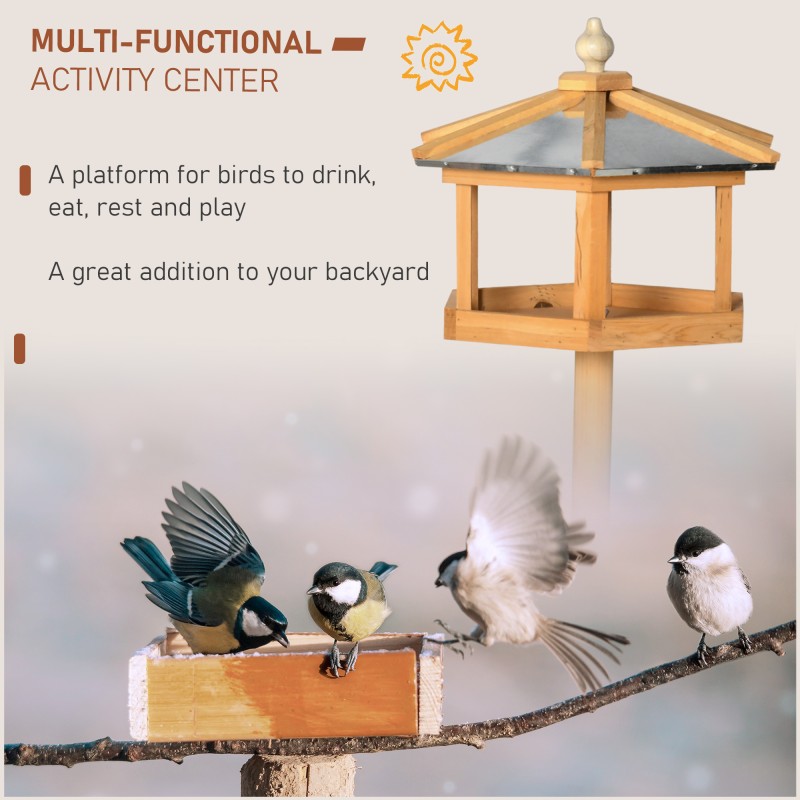 Puinen lintulauta jalustalla, säänkestävä sinkkikatto, keltainen, Ø 40 x 113 cm