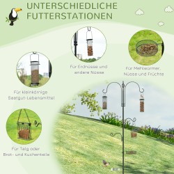 Lintujen ruokintateline 208 cm, 4 koukkua, vapaasti seisova maapiikillä, teräs, musta