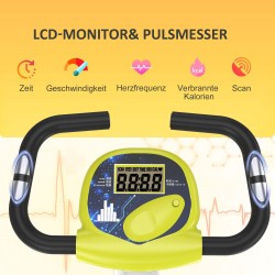 Kokoontaitettava magneettinen kuntopyörä LCD-näytöllä, 8 vastustasoa, selkänojalla, keltainen-valkoinen