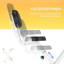 Kokoontaitettava magneettinen kuntopyörä LCD-näytöllä, 8 vastustasoa, selkänojalla, keltainen-valkoinen