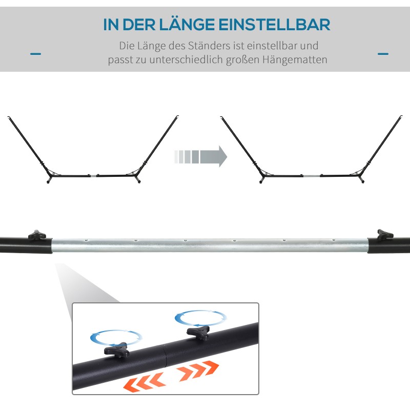 Riippumatonteline ulko- ja sisäkäyttöön, säädettävä metalli 313–388 x 109 x 116 cm, musta, 120 kg