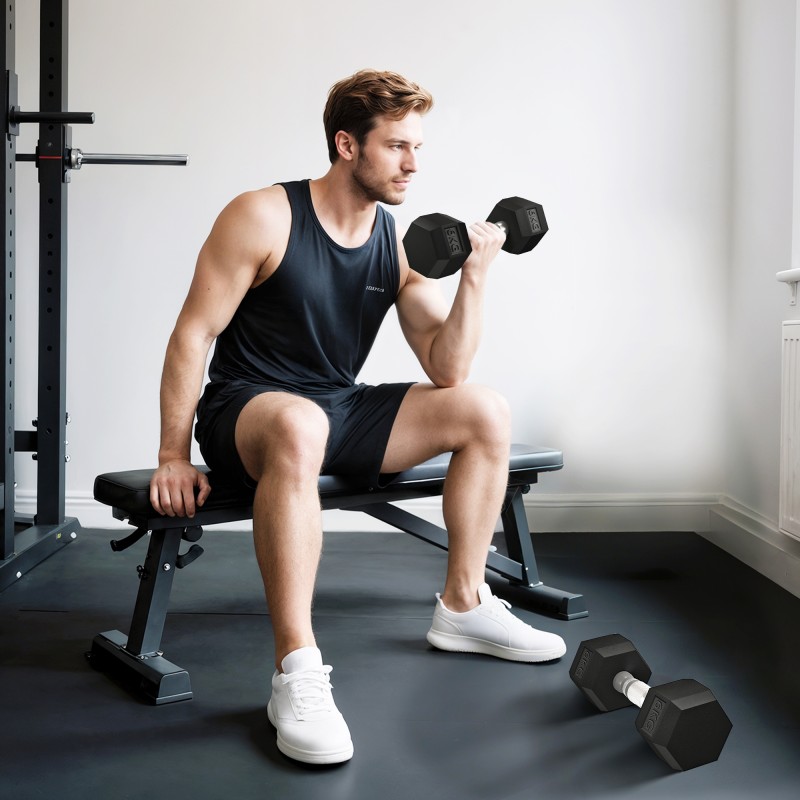 Kuusikulmaiset käsipainot 2 x 6 kg, kumipäällysteinen valurauta, musta, 2 kpl setti koti- ja kuntosaliharjoitteluun