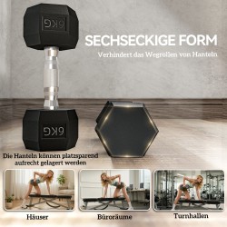 Kuusikulmaiset käsipainot 2 x 6 kg, kumipäällysteinen valurauta, musta, 2 kpl setti koti- ja kuntosaliharjoitteluun