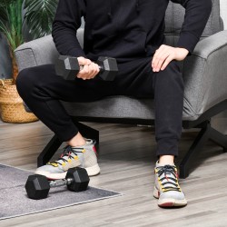 Kuusikulmaiset kumipintaiset käsipainot 2 x 5 kg, valurauta, karhennettu kahva, musta, 2 kpl setti