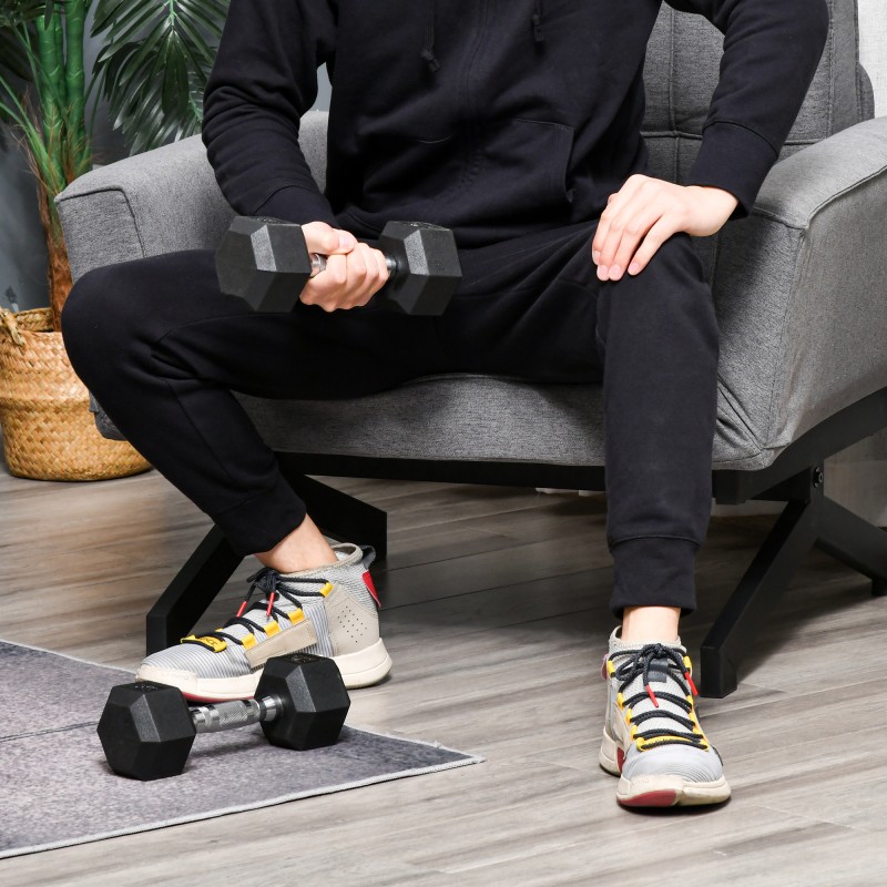 Kuusikulmaiset kumipintaiset käsipainot 2 x 5 kg, valurauta, karhennettu kahva, musta, 2 kpl setti