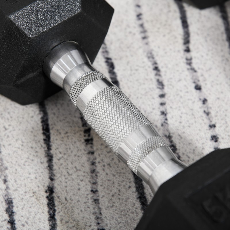 Kuusikulmaiset kumipintaiset käsipainot 2 x 5 kg, valurauta, karhennettu kahva, musta, 2 kpl setti