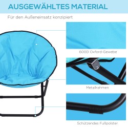 Taitettava leirintätuoli käsinojallisella selkänojalla, metallirunko, 120 kg, sininen