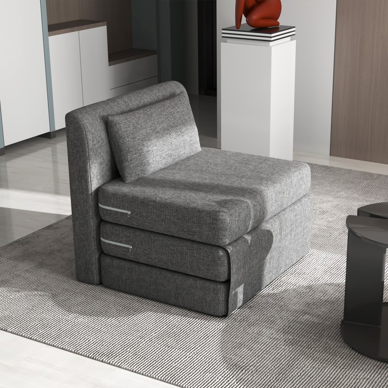 Taitettava lepotuoli ja vieraspatja 3-osainen 80x75x74 cm harmaa, metallirunko