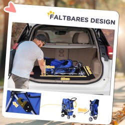 Lemmikkirattaat pienille koirille, kokoontaitettava koiravaunu 10 kg asti, sininen