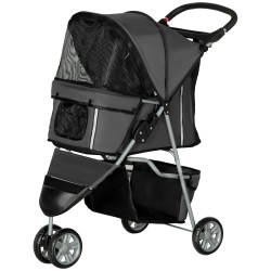 Lemmikkirattaat koirille ja kissoille klapattava kolmipyöräinen buggy tummanharmaa enint 10 kg 75 x 45 x 97 cm