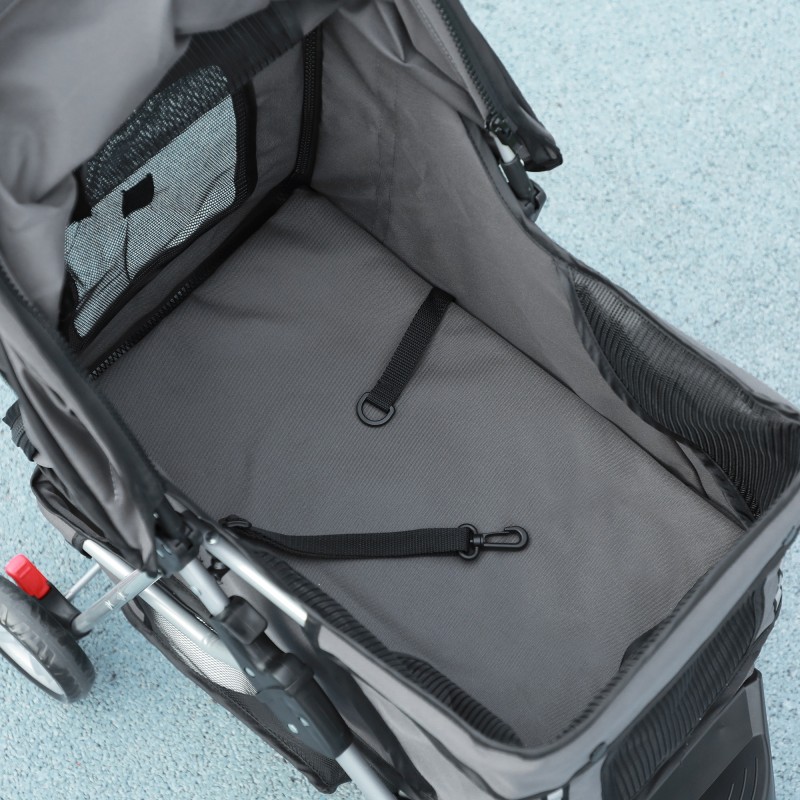 Lemmikkirattaat koirille ja kissoille, klapattava kolmipyöräinen buggy, tummanharmaa, enint. 10 kg, 75 x 45 x 97 cm