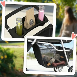 Lemmikkirattaat koiralle ja kissalle, taitettava koiravaunu 10 kg asti, säilytyskori ja juomateline, musta