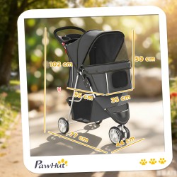 Taitettava lemmikkiratas pienille koirille ja kissoille, max 10 kg, säilytyskori, tummanharmaa