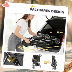 Taitettava lemmikkiratas pienille koirille ja kissoille, max 10 kg, säilytyskori, tummanharmaa