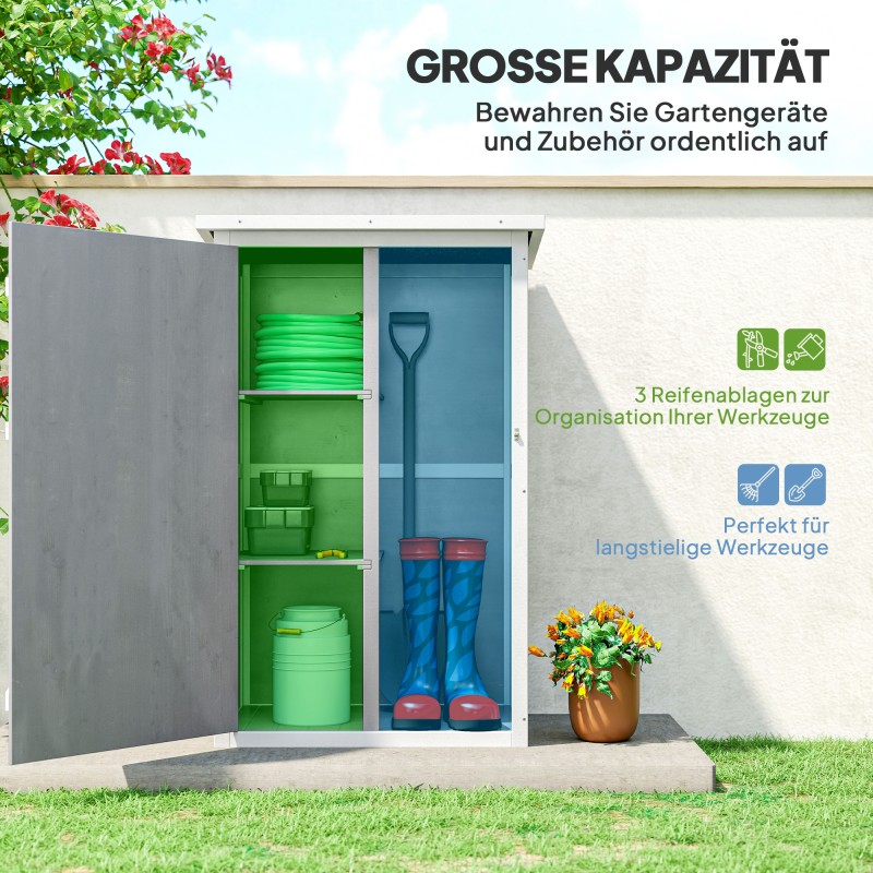 Säänkestävä harmaa puinen ulkokaappi hyllyillä 75 x 56 x 115 cm