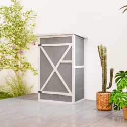 Säänkestävä harmaa puinen ulkokaappi hyllyillä 75 x 56 x 115 cm