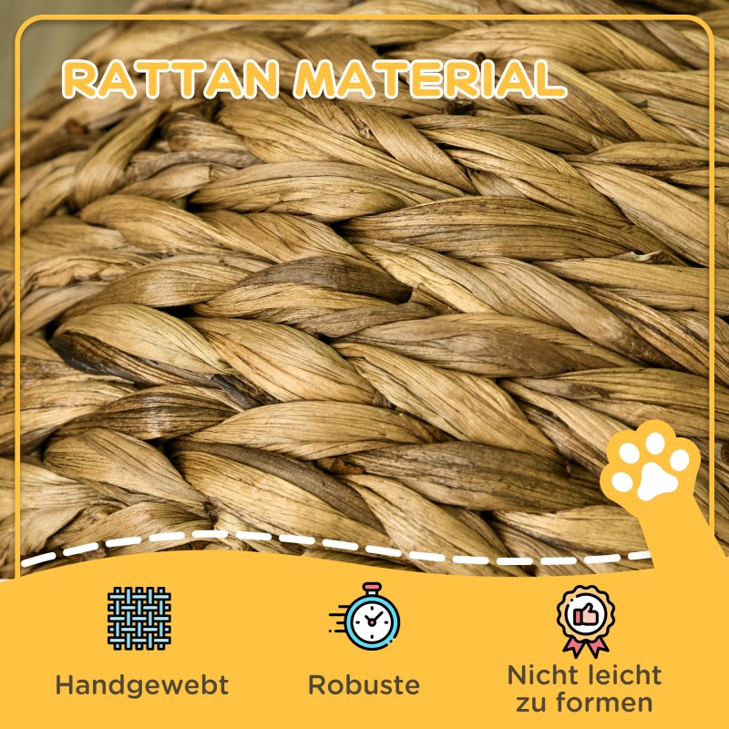 Vesihyasintista punottu korotettu kissanpeti tyynyllä, ruskea 40 x 37 x 51 cm