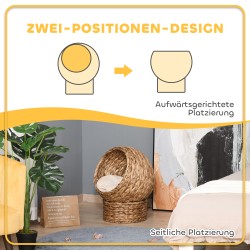 Kissan pesä kupu ja tyyny, korotettu vesihyasintti ruskea 50 x 42 x 60 cm