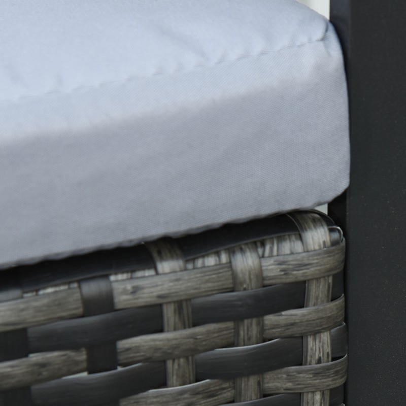 Polyrottinki puutarhakalustesetti 2 hengelle, 2 tuolia ja sohvapöytä tyynyillä, harmaa