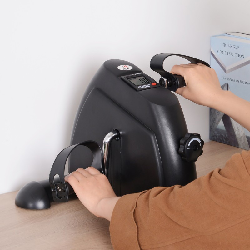 Mini kuntopyörä käsille ja jaloille, säädettävä vastus, LCD-näyttö, senioreille, kotiin ja toimistoon, musta 35 x 40 x 31 cm